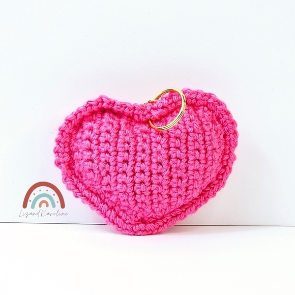 New! Handmade Crochet Vibrant Hot Pink Heart Keychain Bag Charm - Picture 6 of 9